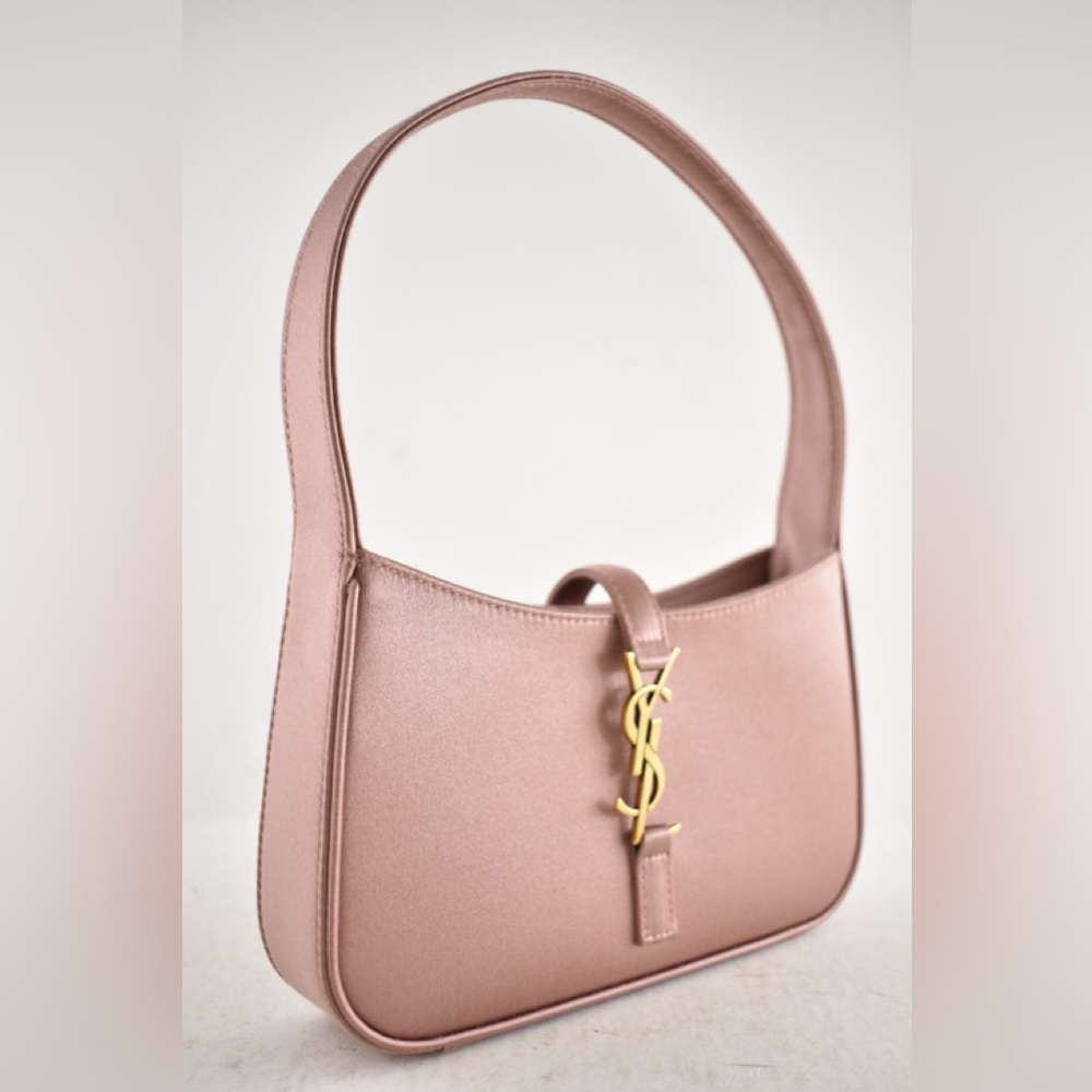 Saint Laurent Mini Le 5 A 7 Hobo Dragee Pink Satin Gold YSL Logo Top Handle Bag - Picture 5 of 16